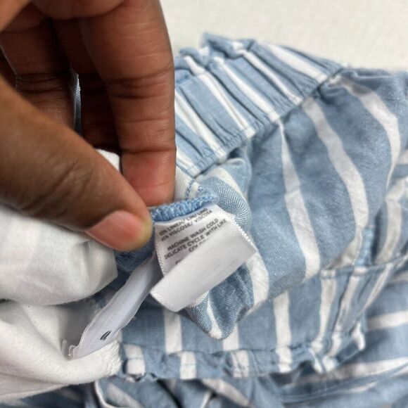 LOFT Linen Blend Cropped Pants Striped Drawstring Waist Tie High Rise SMALL - Picture 10 of 12